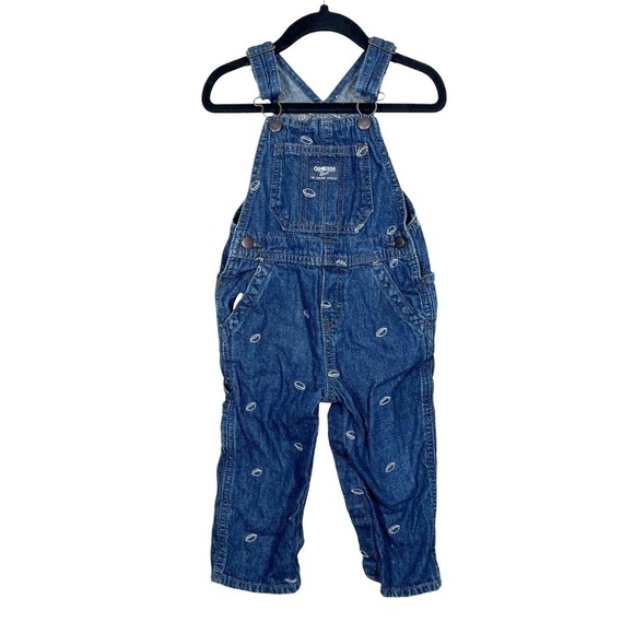 OshKosh B’gosh Toddler Football Embroidered Denim Overalls Size 24M Cotton - Picture 1 of 9